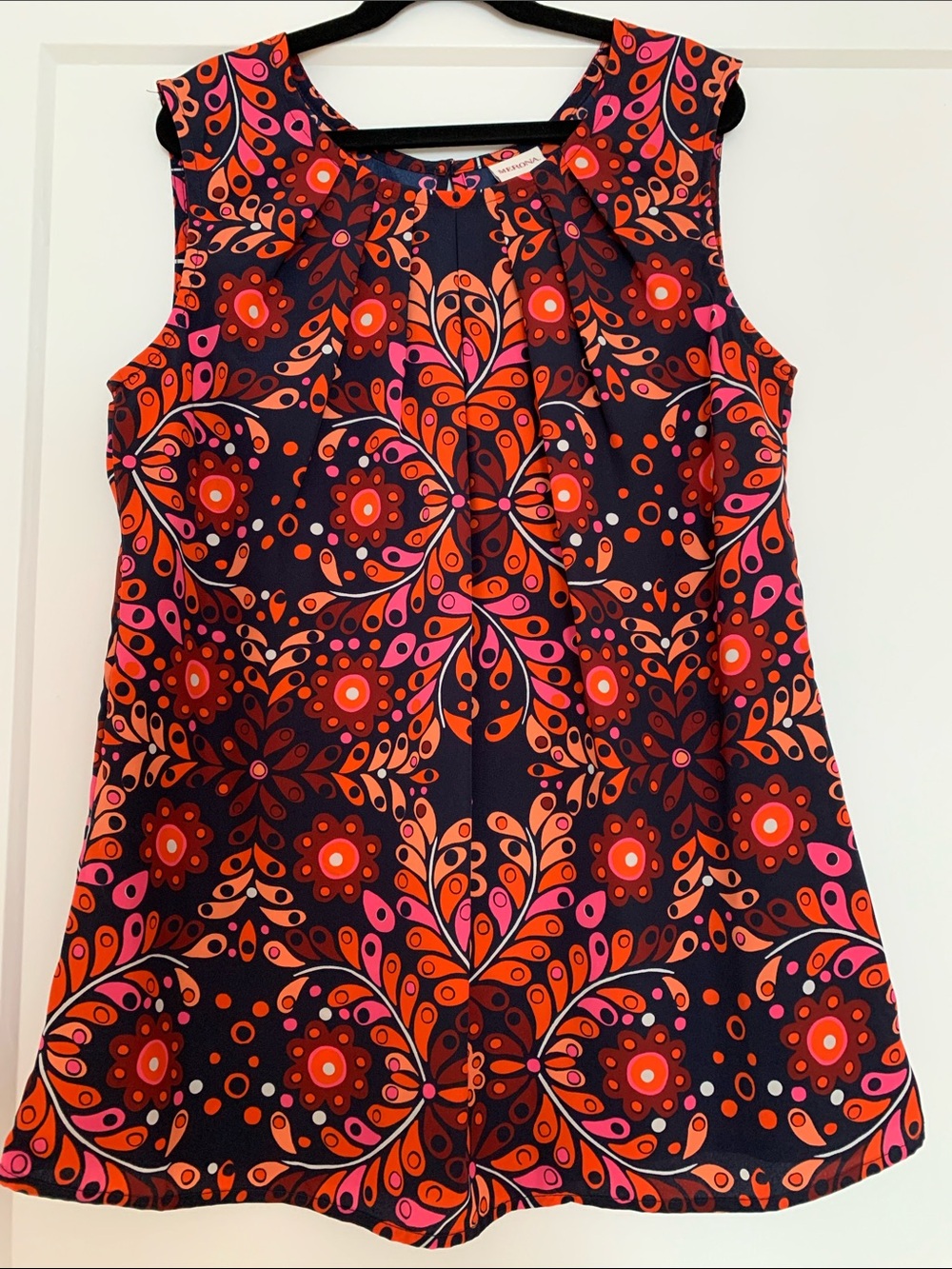 Merona Navy Sleeveless Tunic with Orange & Pink Floral Pattern
